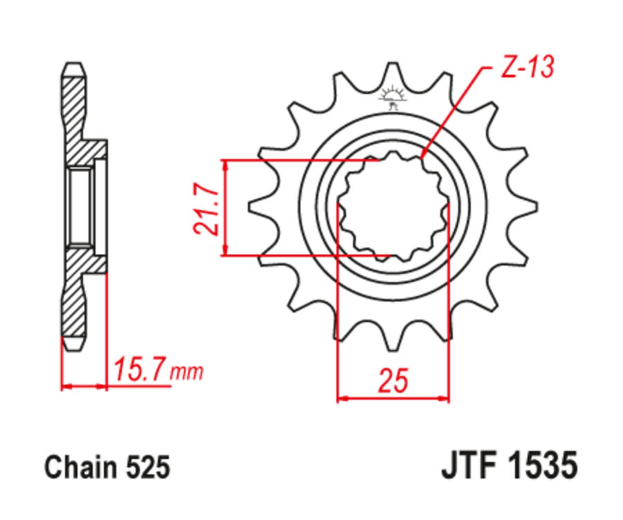 Pignon JT SPROCKETS acier anti-bruit 1535 - 525 - 1126790001