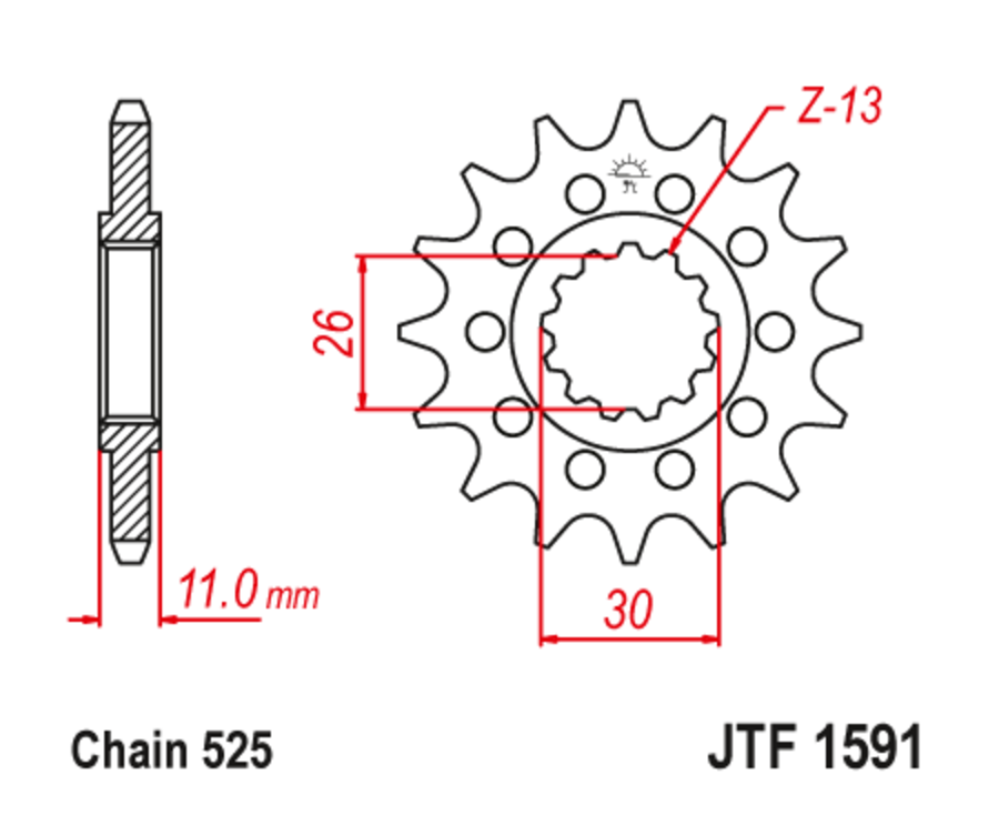 Pignon JT SPROCKETS acier anti-bruit 1591 - 525 - 1126793001