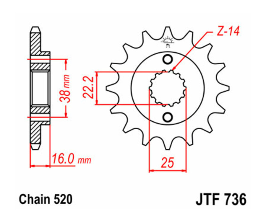Pignon JT SPROCKETS acier standard 736 - 520 - 1077470002