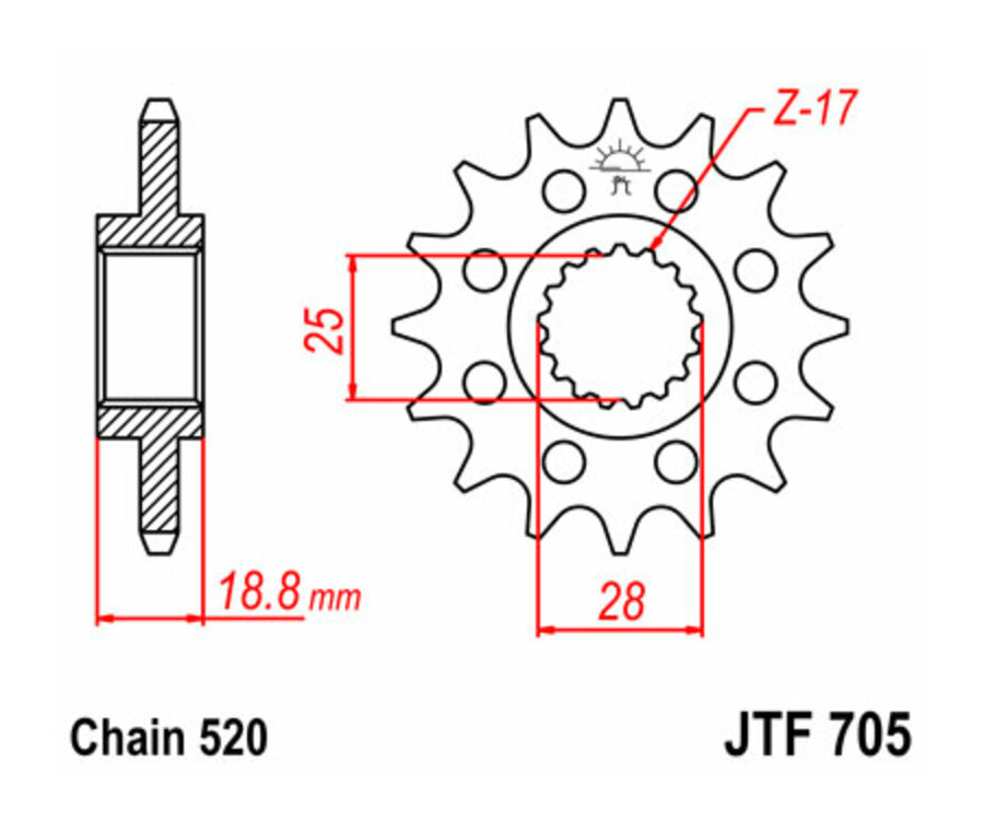 Pignon JT SPROCKETS acier standard 705 - 520 - 1077458001