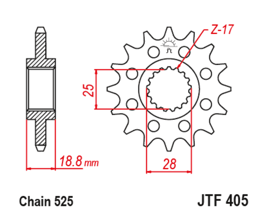 Pignon JT SPROCKETS acier anti-bruit 405 - 525 - 1126797001