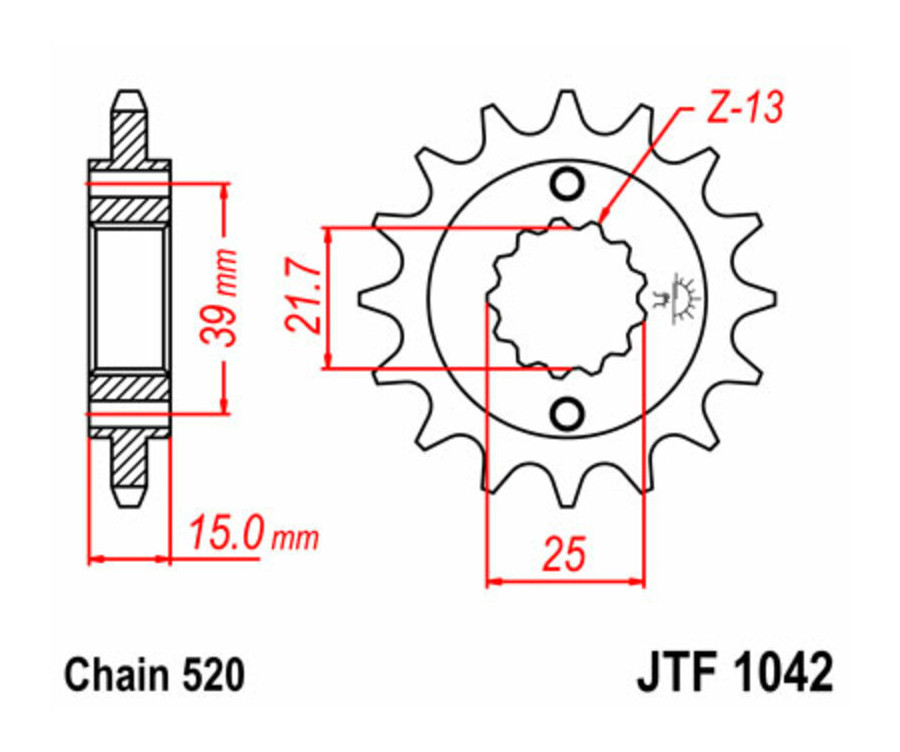 Pignon JT SPROCKETS acier standard 1042 - 520 - 1077200001