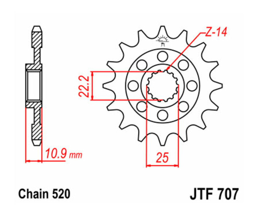 Pignon JT SPROCKETS acier standard 707 - 520 - 1077459002