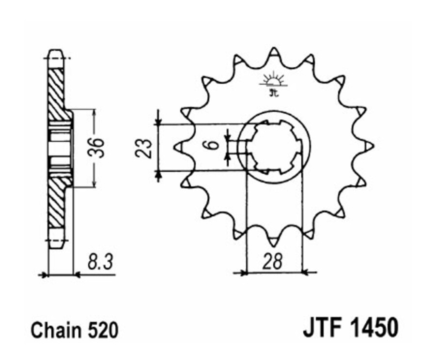 Pignon JT SPROCKETS acier standard 1450 - 520 - 1077259002