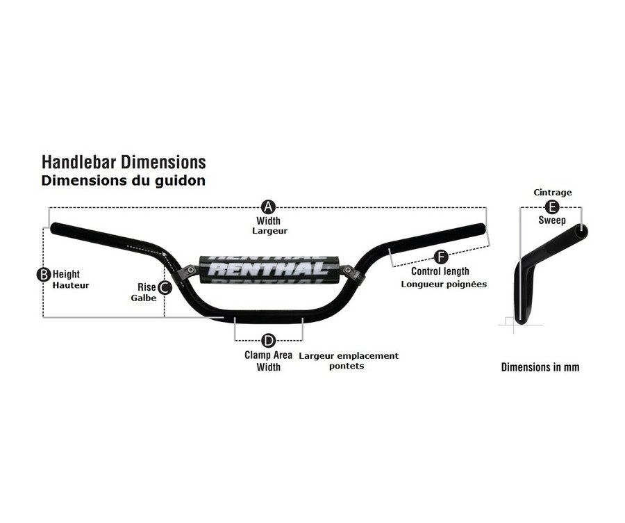 Guidon RENTHAL MX/Enduro 7/8" 809 RC High - 1125298