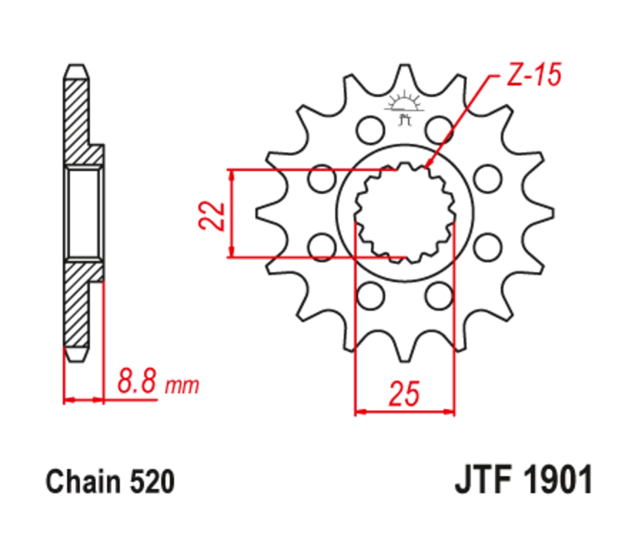 Pignon JT SPROCKETS acier standard 1901 - 520 - 1128038001