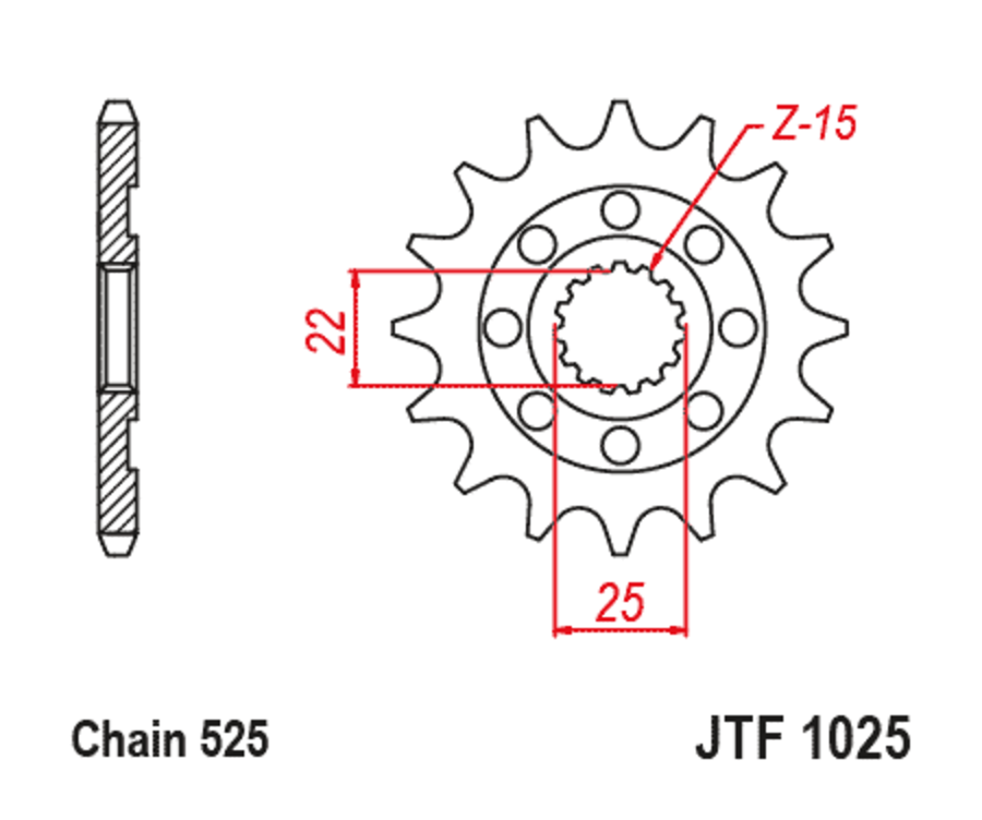 Pignon JT SPROCKETS acier standard 1022 - 525 - 1127996001
