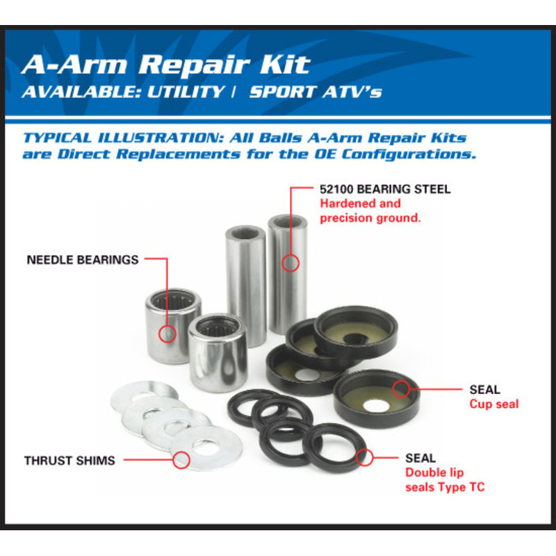 Kit reconditionnement de triangle supérieur/inférieur ALL BALLS Polaris Sportsman/RZR - 1039217
