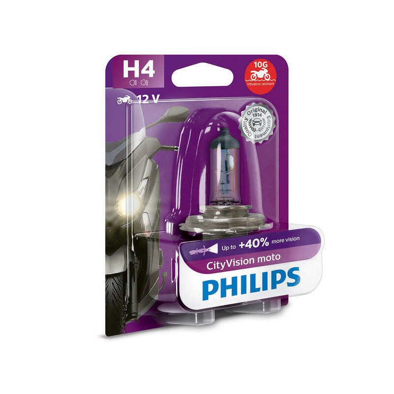 Ampoule PHILIPS H4 CityVision Moto 12V/60/55W - x1 - 1080724