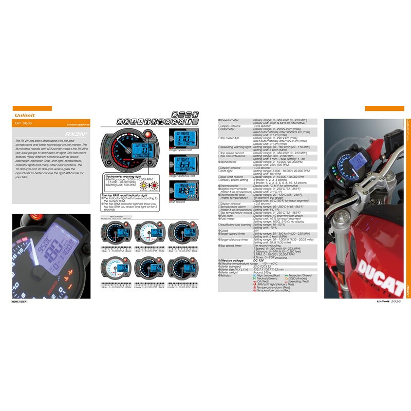 Tachymètre KOSO RX2NR+ avec thermomètre et alarme de température - shiftlight