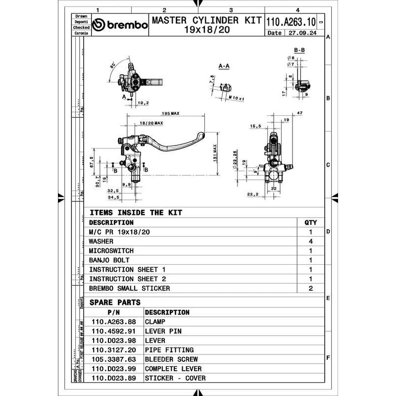Maître-cylindre de frein BREMBO UPGRADE Pr19 RCS