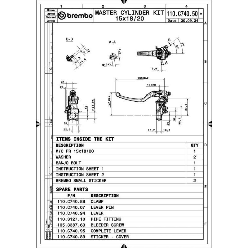 Maître-cylindre d'embrayage radial BREMBO UPGRADE Corsa Corta 16 RCS - Levier repliable