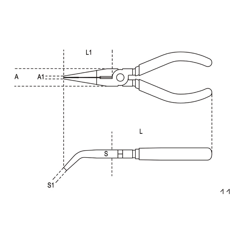 Pince à becs coudés plats longs striés BETA taille 200 branches gainées confort bi-matières