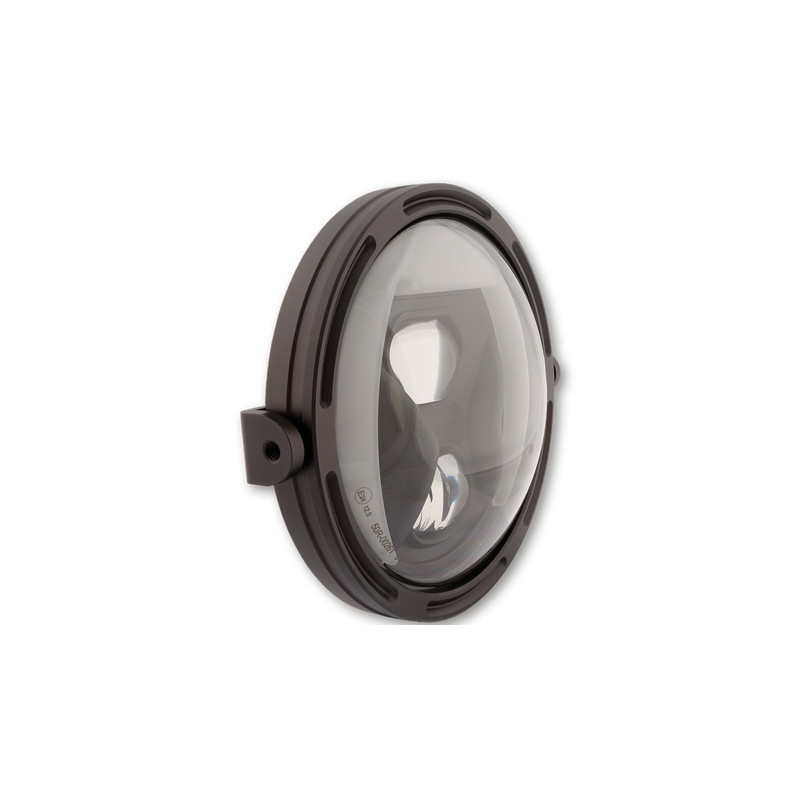 HIGHSIDER pro 7 inch LED headlight FRAME-R1 TYPE 8, black, smoked reflector, side mount