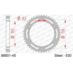 Kit chaîne AFAM 530XHR2 17/44 super-renforcé - couronne standard