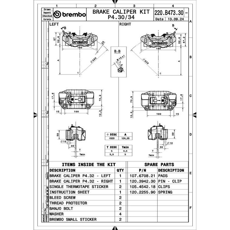 Paire d'étrier de frein avant radial BREMBO UPGRADE GP4-RB 4 pistons Ø30/34mm