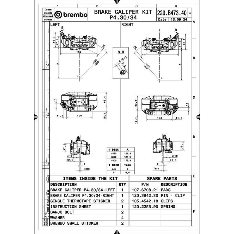 Paire d'étrier de frein avant radial BREMBO UPGRADE GP4-RB 4 pistons Ø30/34mm