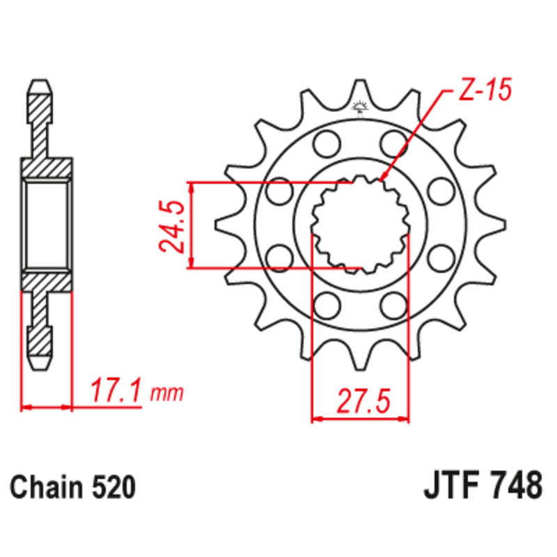 Pignon JT SPROCKETS acier anti-bruit 748 - 520