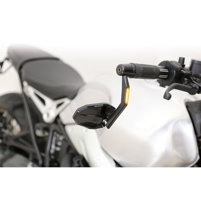 HIGHSIDER pro Bar End Mirror Victory With LED Indicator, Black Anodised Aluminium Head, E-approved