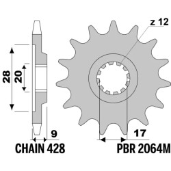 Pignon PBR acier standard - 428