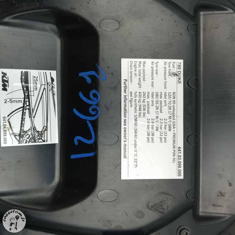 Selle passager  Ktm 790 duke l 2021 - Cassetom - Nos pieces motos
