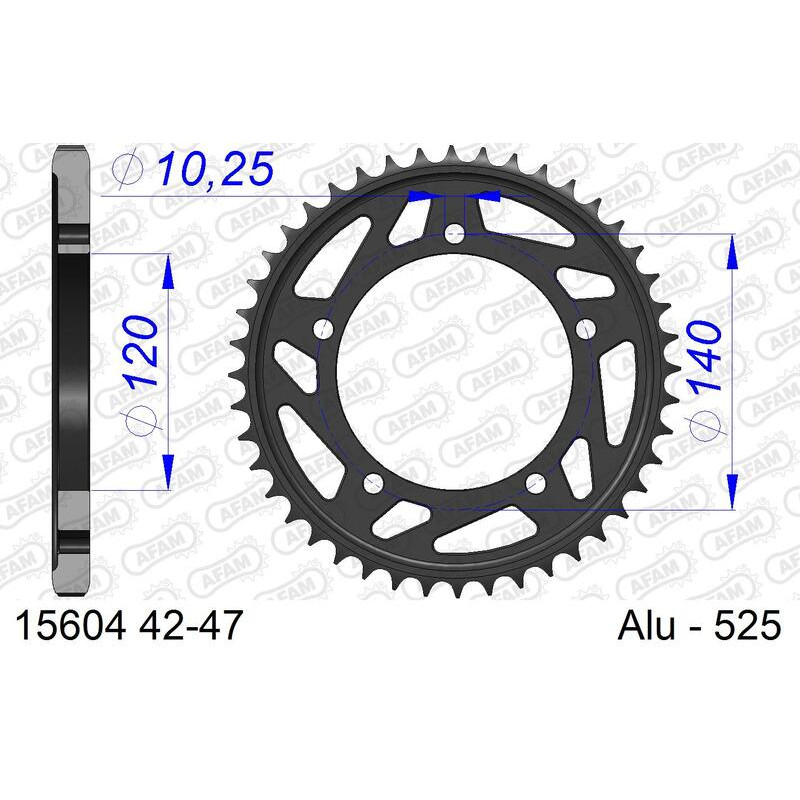Kit chaîne AFAM 525 XHR4 - 17/42-110 - Couronne alu standard