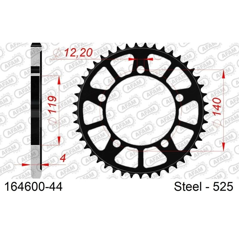 Kit chaîne AFAM 525 XSR4 - 17/44-122 - Couronne acier standard