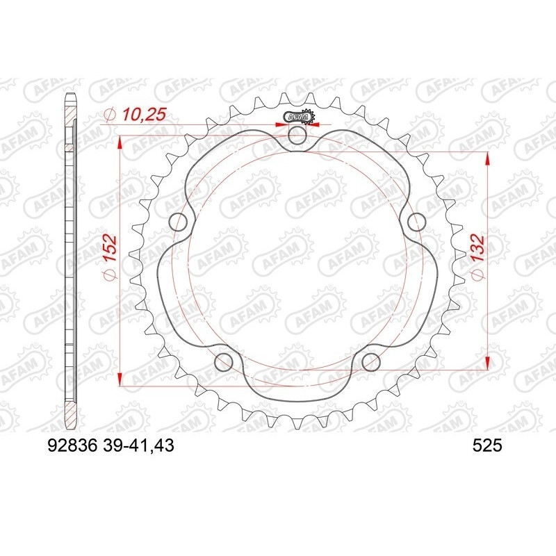Kit chaîne AFAM 525 XHR4 - 15/41-110 - Couronne acier standard