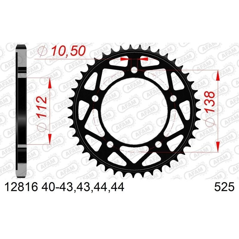 Kit chaîne AFAM 525 XHR4 - 16/45-120 - Couronne acier standard